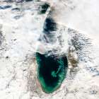 Sediment Transforms Lake Michigan Viewed from Space Art Print