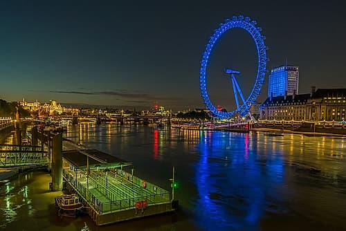 London Eye at Night Photography Print