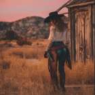 Cowgirl at Dusk Art Print