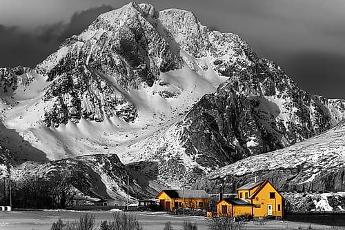 Lofoten Gelben Hauser Landscape Print