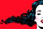 Black Curl on red Art Print